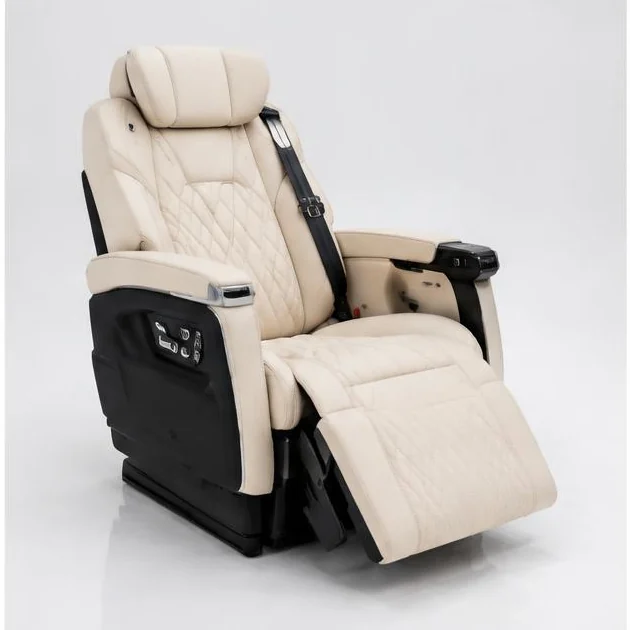 Detached reclining captain seat with extended leg rest
