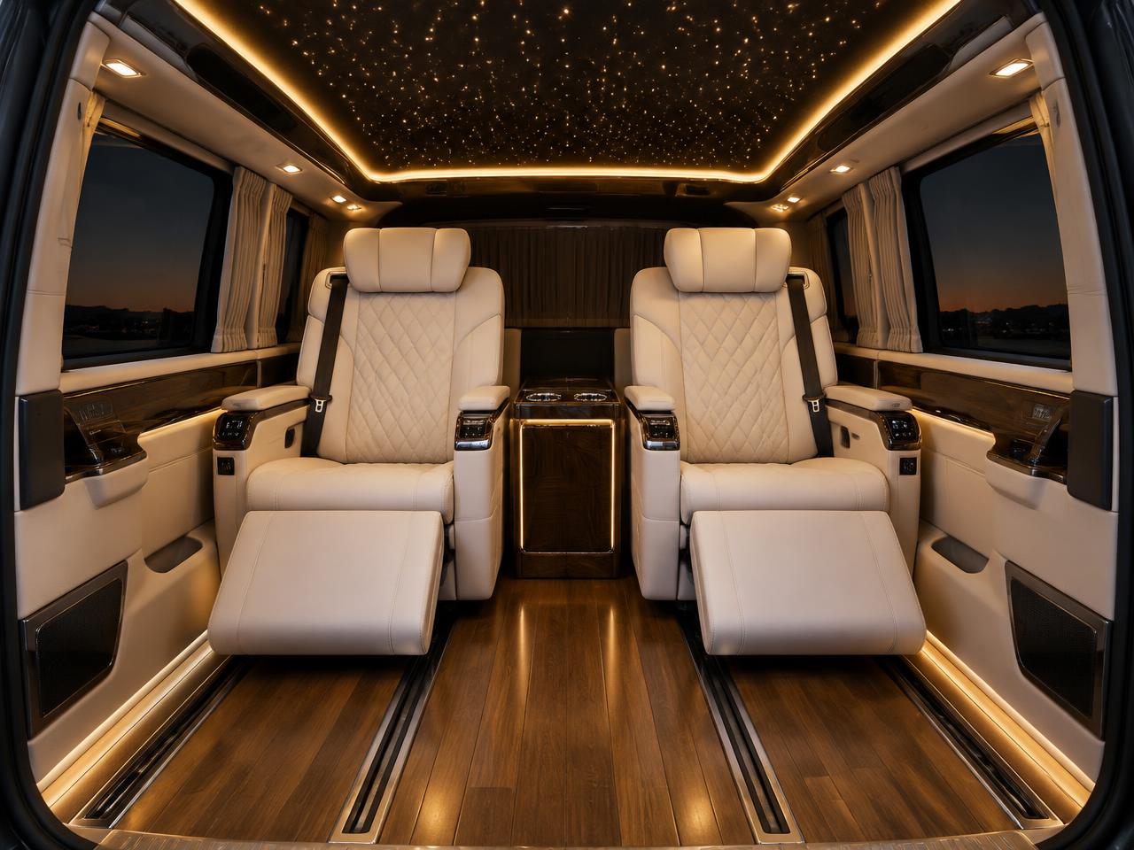 Luxury van cabin with VIP seats — illustrative